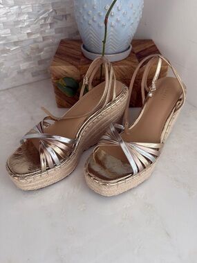 Ted Baker London Metallic Gold & Silver Espadrille Wedge Sandals